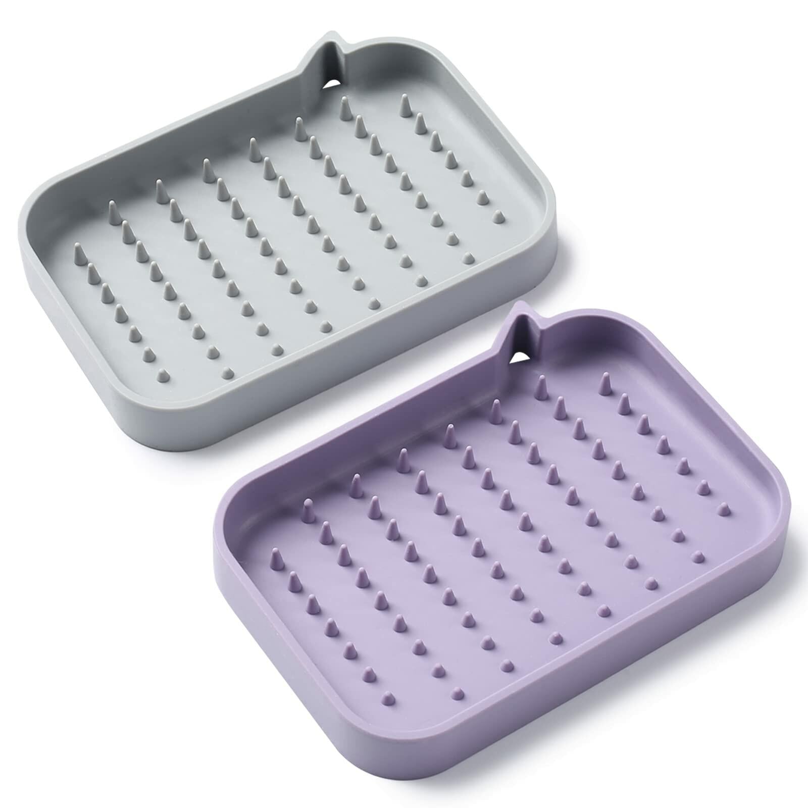 Glewou 2 Pack Soap Dish, Non-Slip Self Draining Soap Holder for Shower,