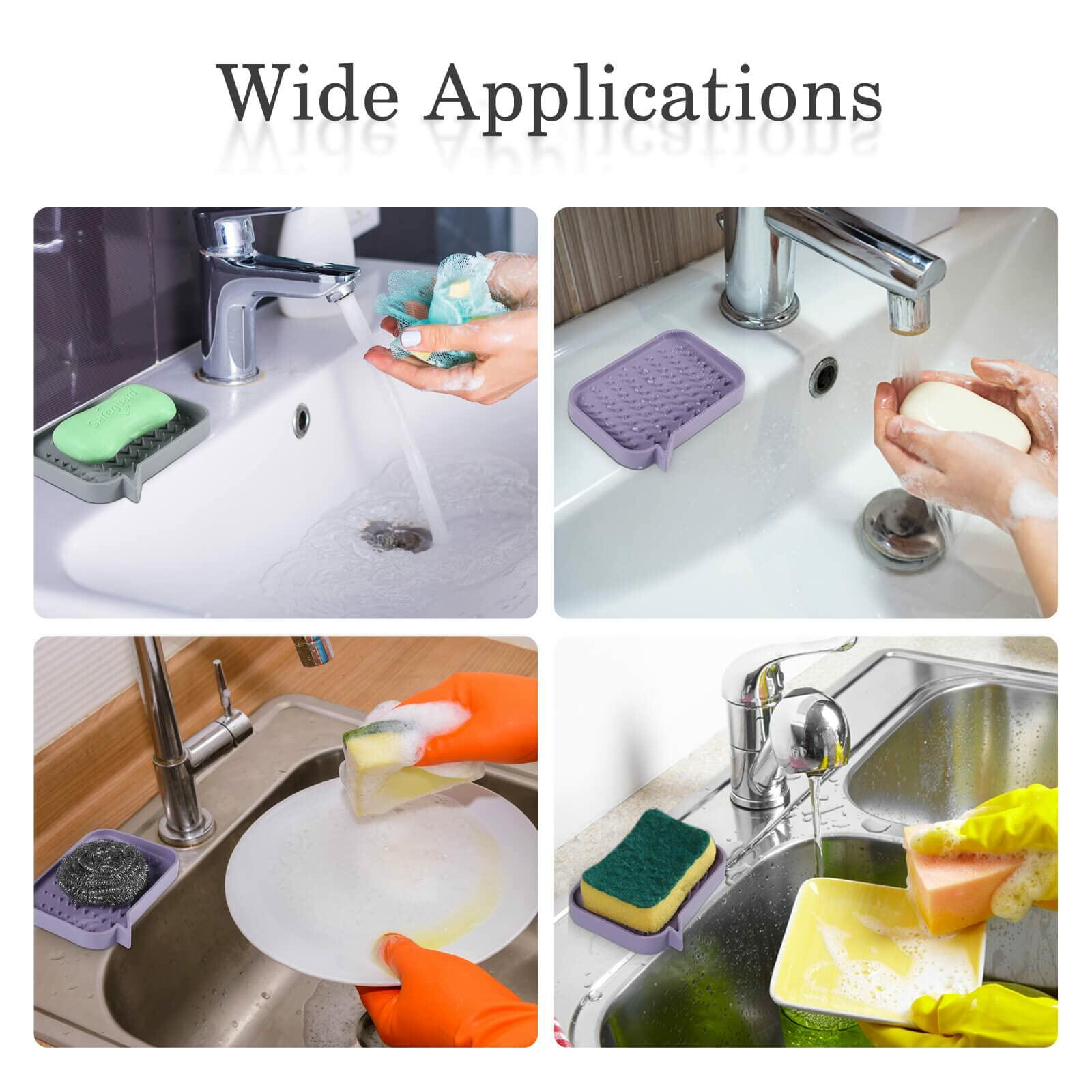 Glewou 2 Pack Soap Dish, Non-Slip Self Draining Soap Holder for Shower,
