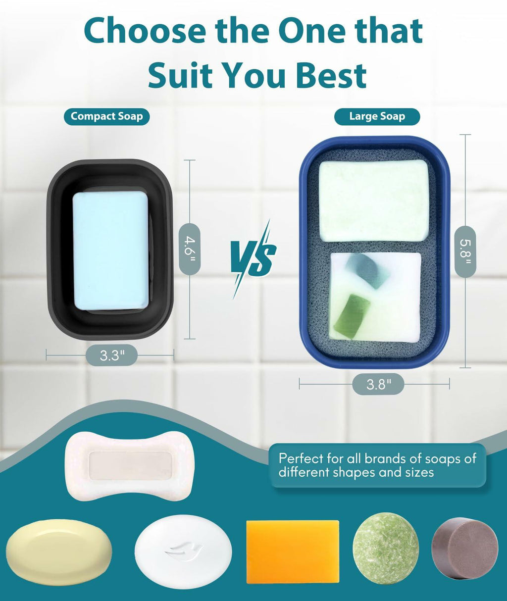 Quatish Solid Shampoo Bar Holder, Large Leakproof Travel Soap Case, Silicone