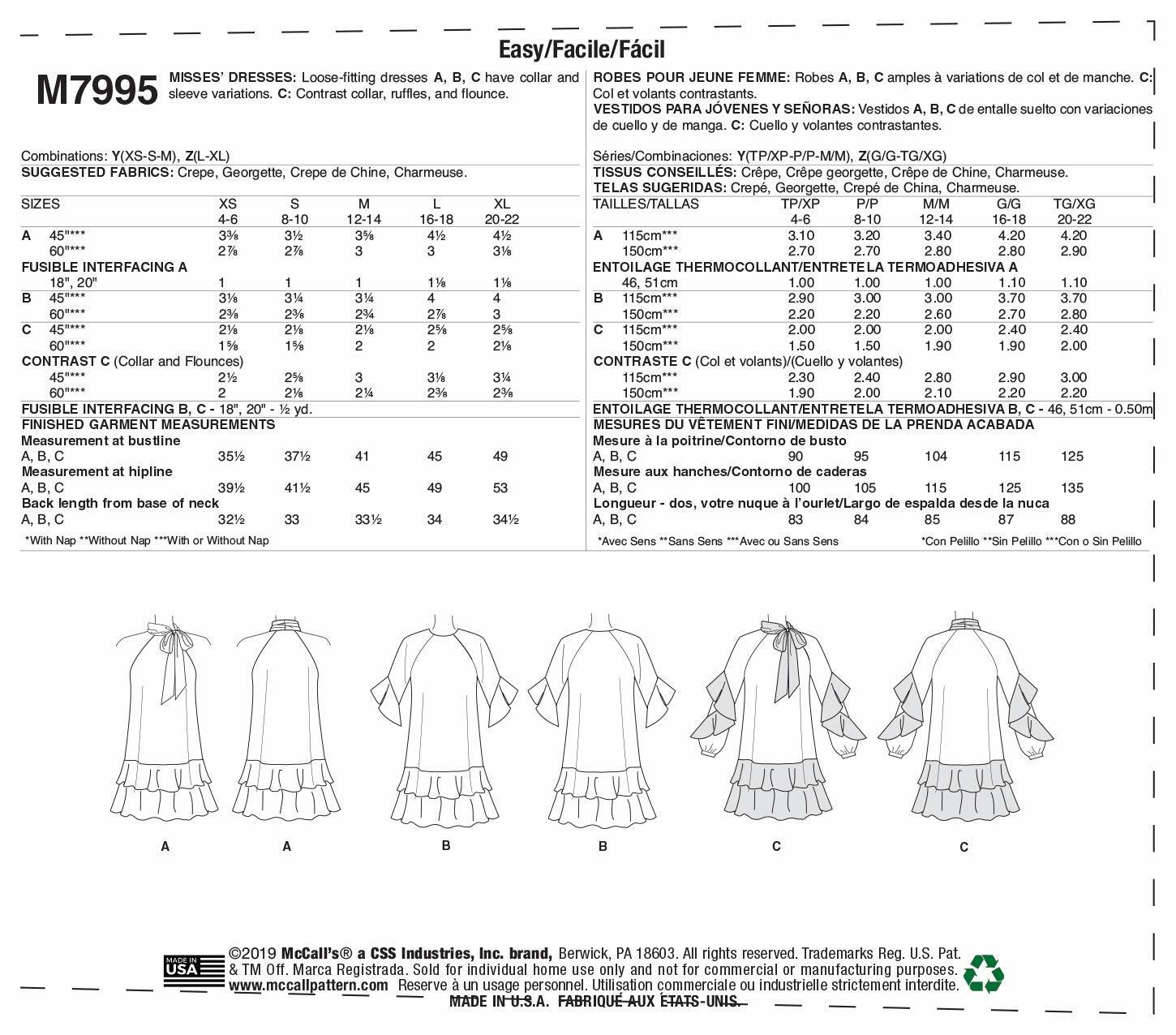 McCall Pattern L-XL, Various Colours