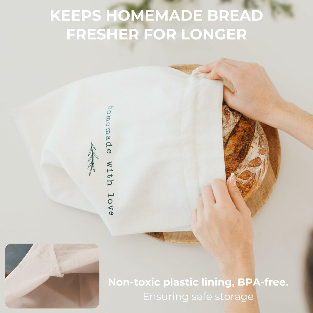 KIBAGA Beautiful Linen Bread Bag Set and Proofing Cover For Homemade Sourdough