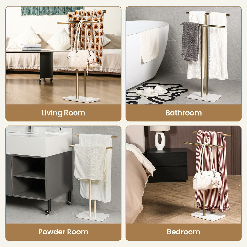 WISATO - Free Standing Towel Rack for Bathroom - Satin Gold Finish - Stand Alone