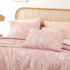JANZAA Quilts Queen Size Pink Quilt Botanical with Floral Pattern Microfiber
