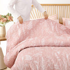 JANZAA Quilts Queen Size Pink Quilt Botanical with Floral Pattern Microfiber