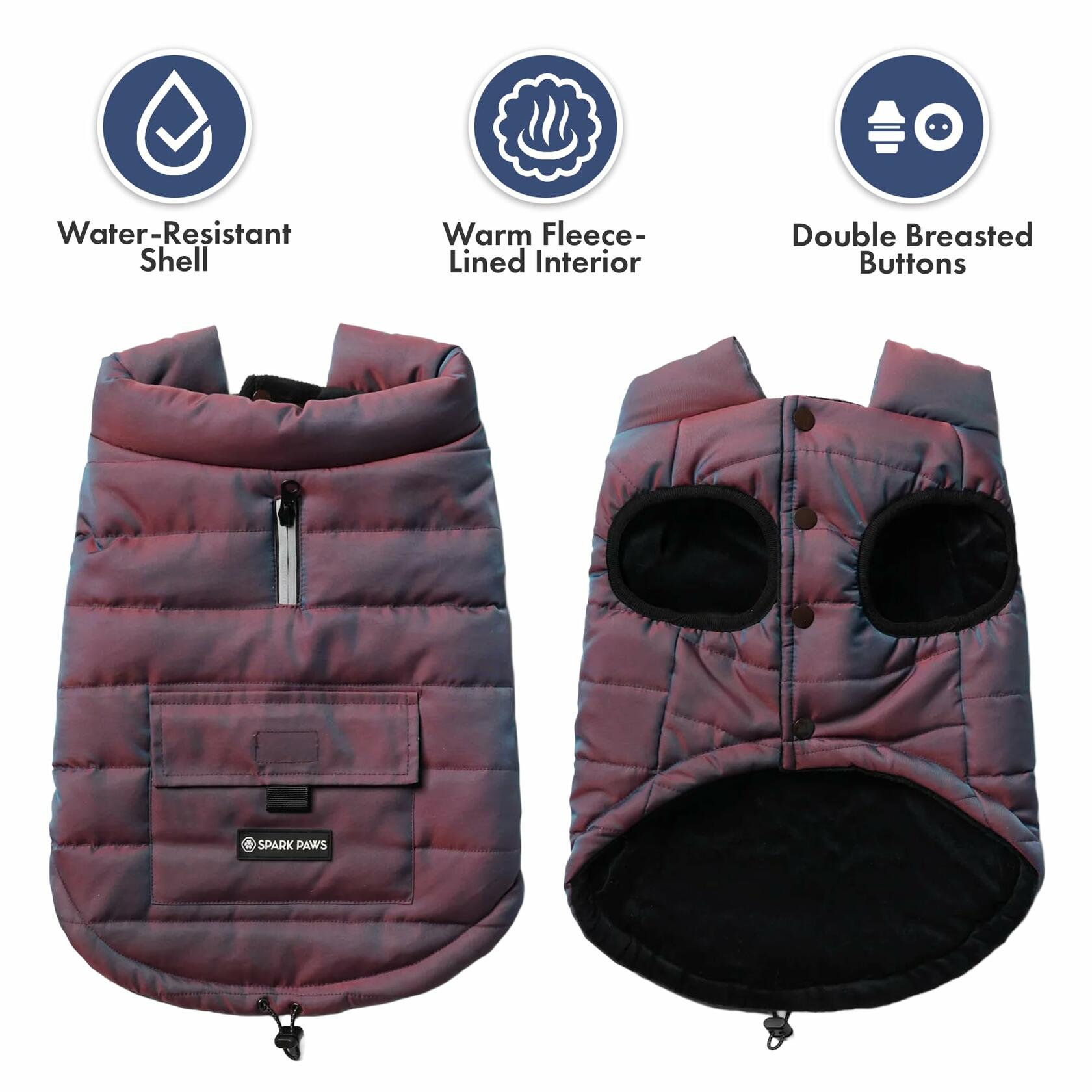 Spark Paws Dog Winter Jacket, Water-Resistant Coat, Warm Reflective Windproof