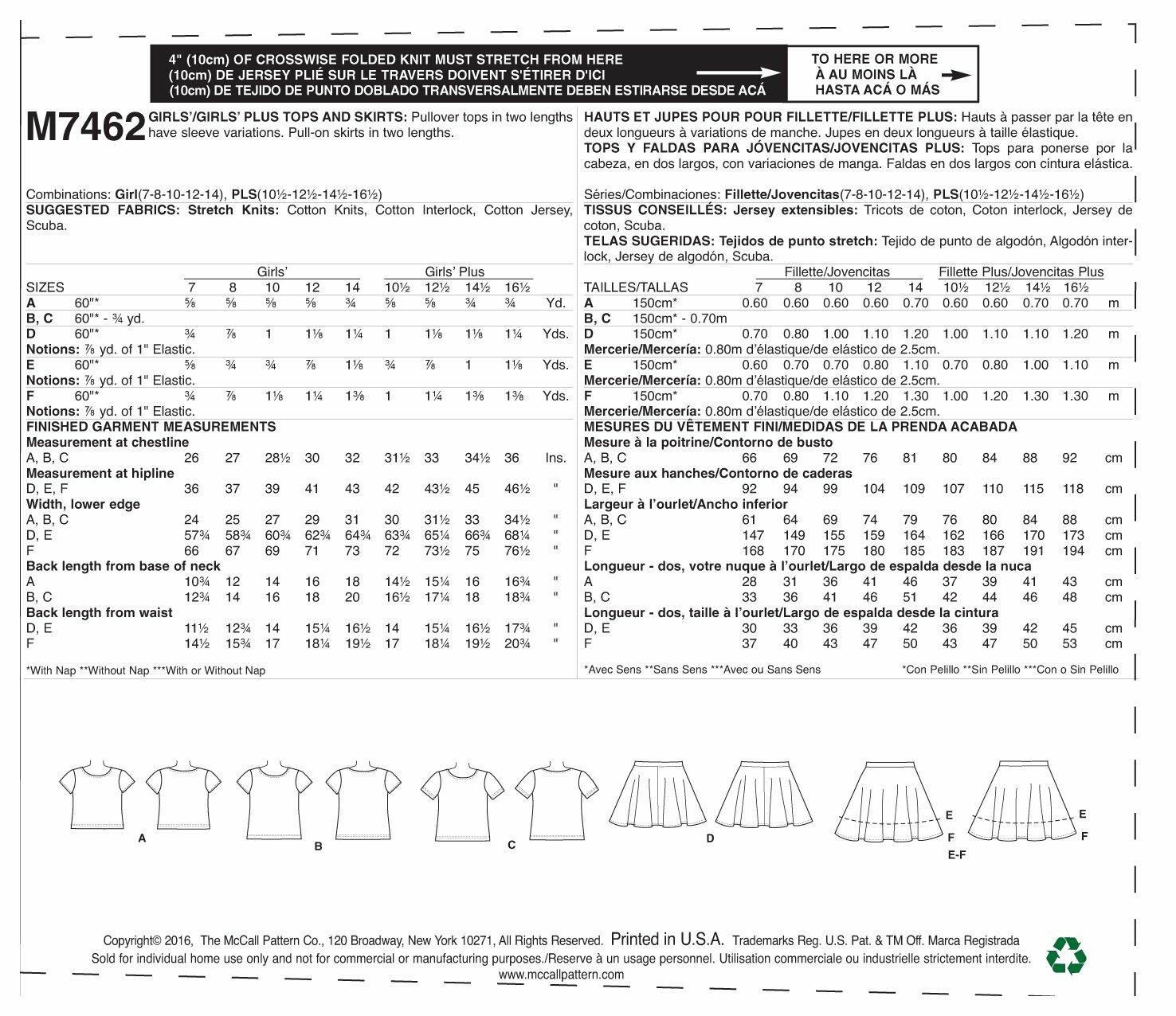 McCall Patterns Girls' Plus Knit Tops and Flared Skirts