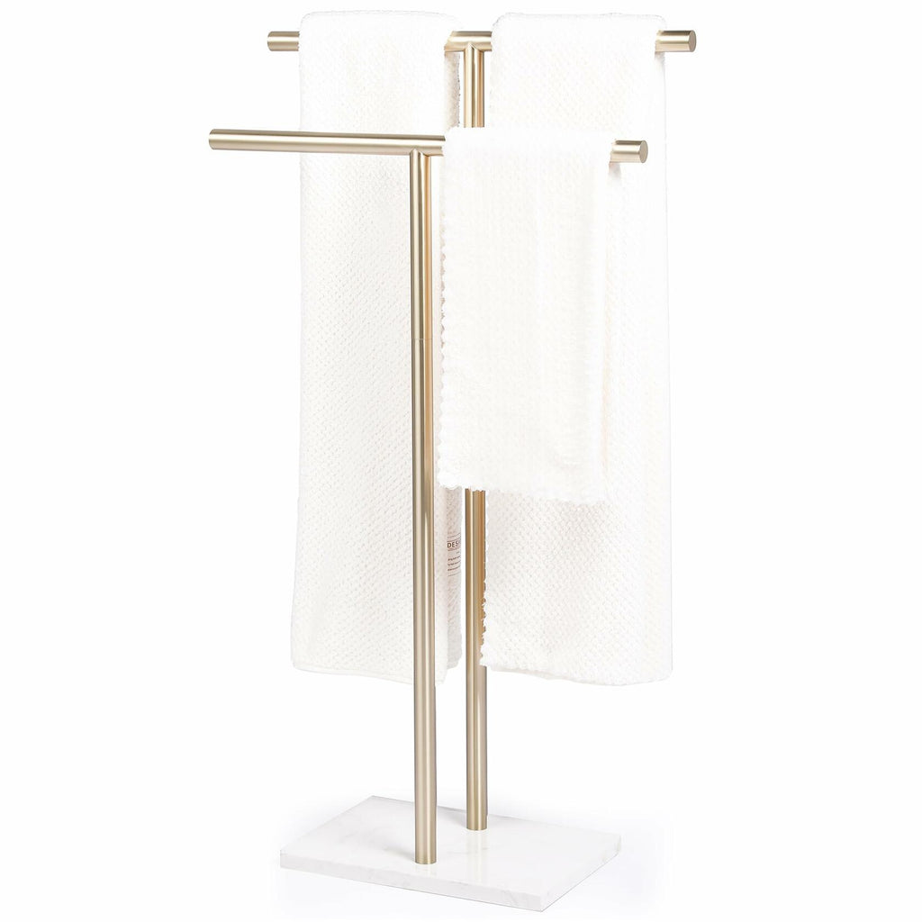 WISATO - Free Standing Towel Rack for Bathroom - Satin Gold Finish - Stand Alone