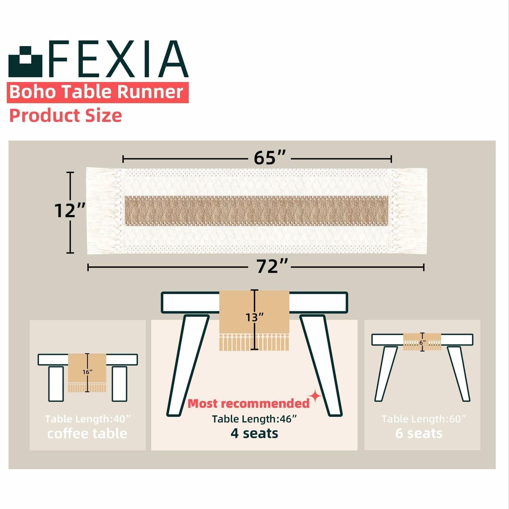 FEXIA Boho Table Runner for Thanksgiving Fall Christmas Home Decor with Tassels