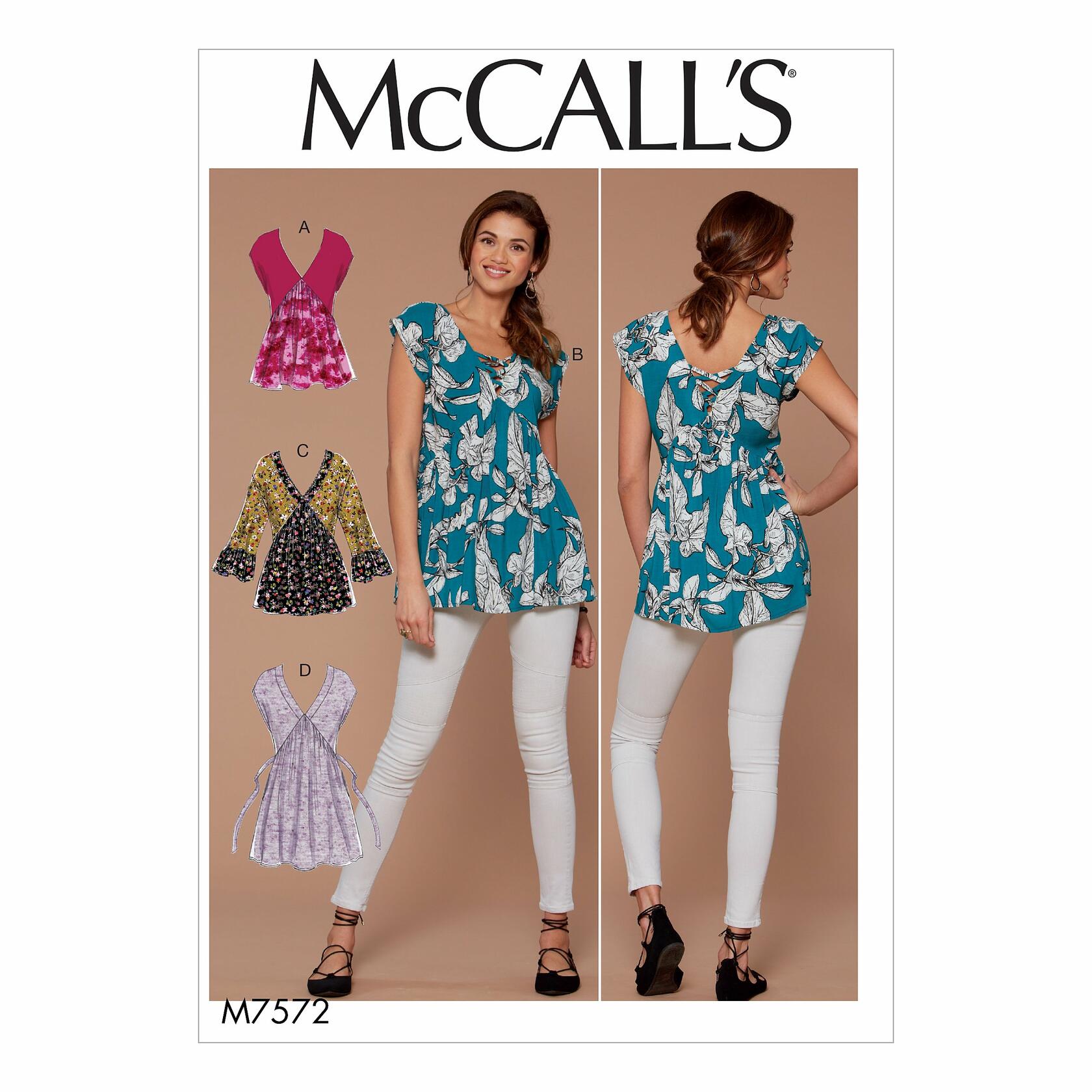 McCall Patterns Misses V-Neck/Gathered Tops with Sleeve and Tie Variations 17.00