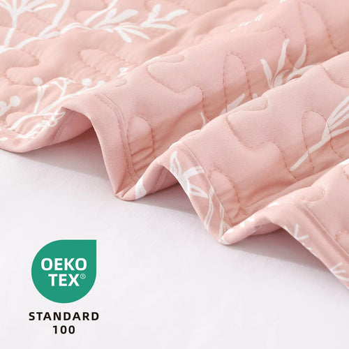 JANZAA Quilts Queen Size Pink Quilt Botanical with Floral Pattern Microfiber