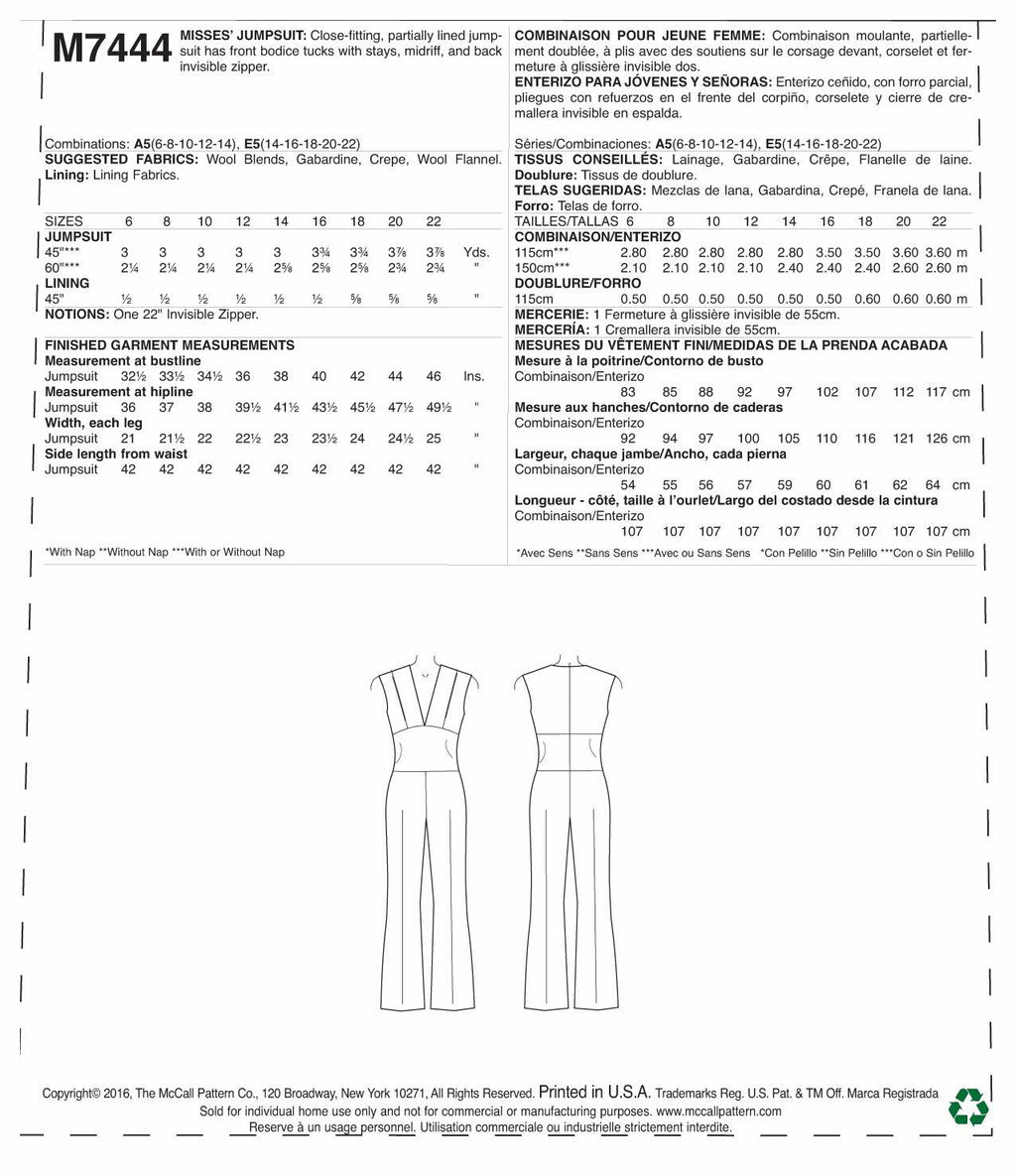 McCall's Misses' Deep-V Jumpsuit, 14-16-18-20-22
