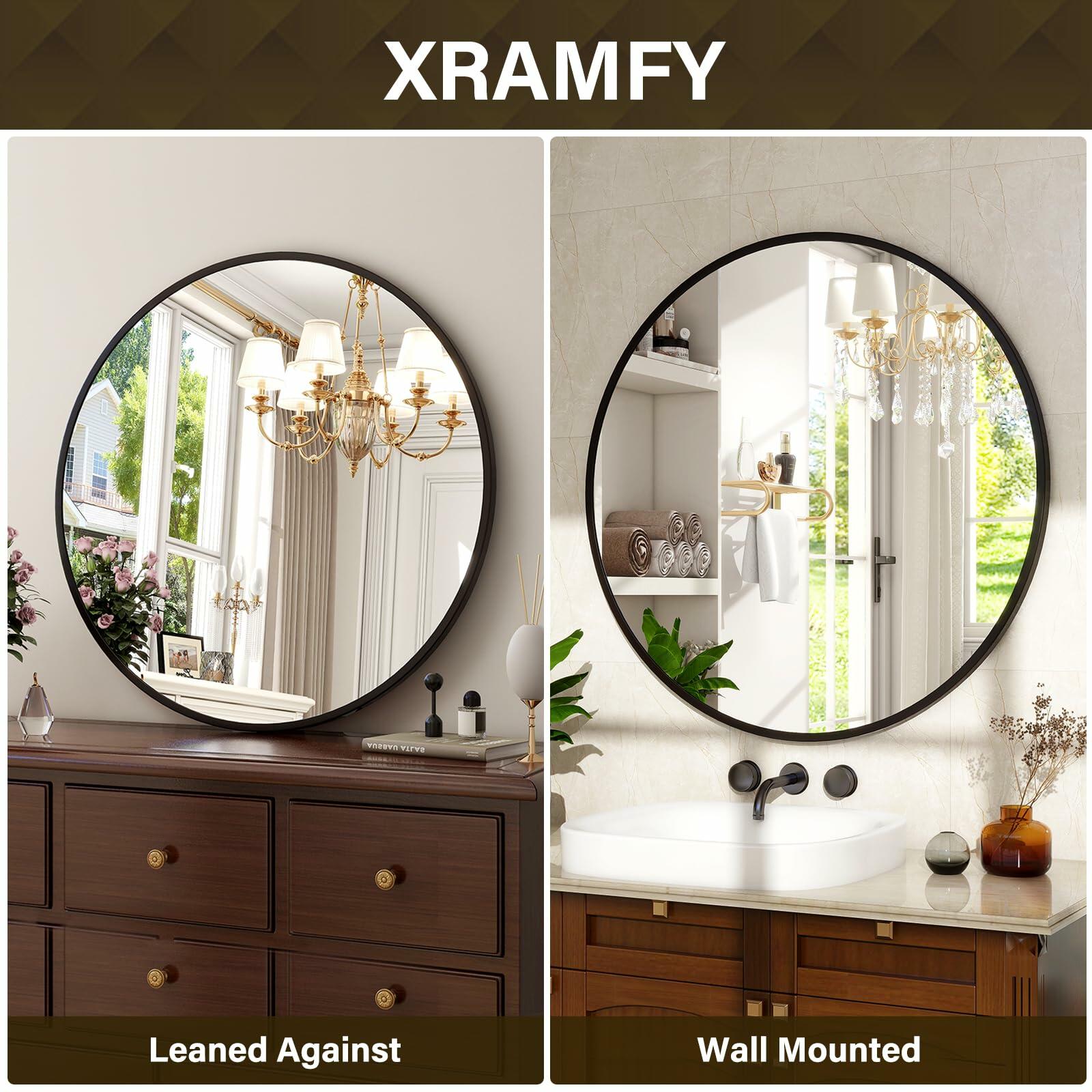 XRAMFY 24 Inch Round Mirror - Circle Mirrors for Bathroom, Entryway and Living