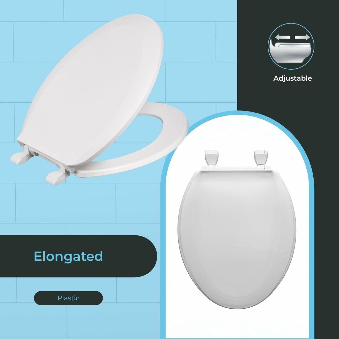 Centoco Elongated  White Toilet Seat, Closed Front with Cover, Residential,