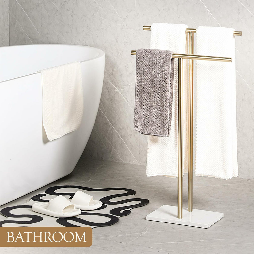 WISATO - Free Standing Towel Rack for Bathroom - Satin Gold Finish - Stand Alone