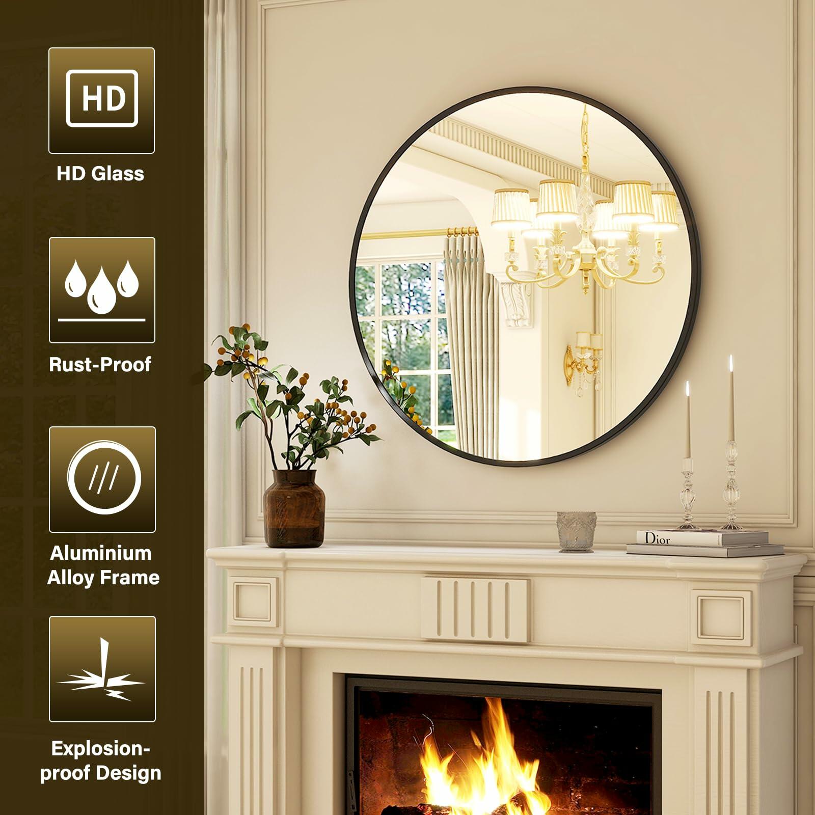 XRAMFY 24 Inch Round Mirror - Circle Mirrors for Bathroom, Entryway and Living