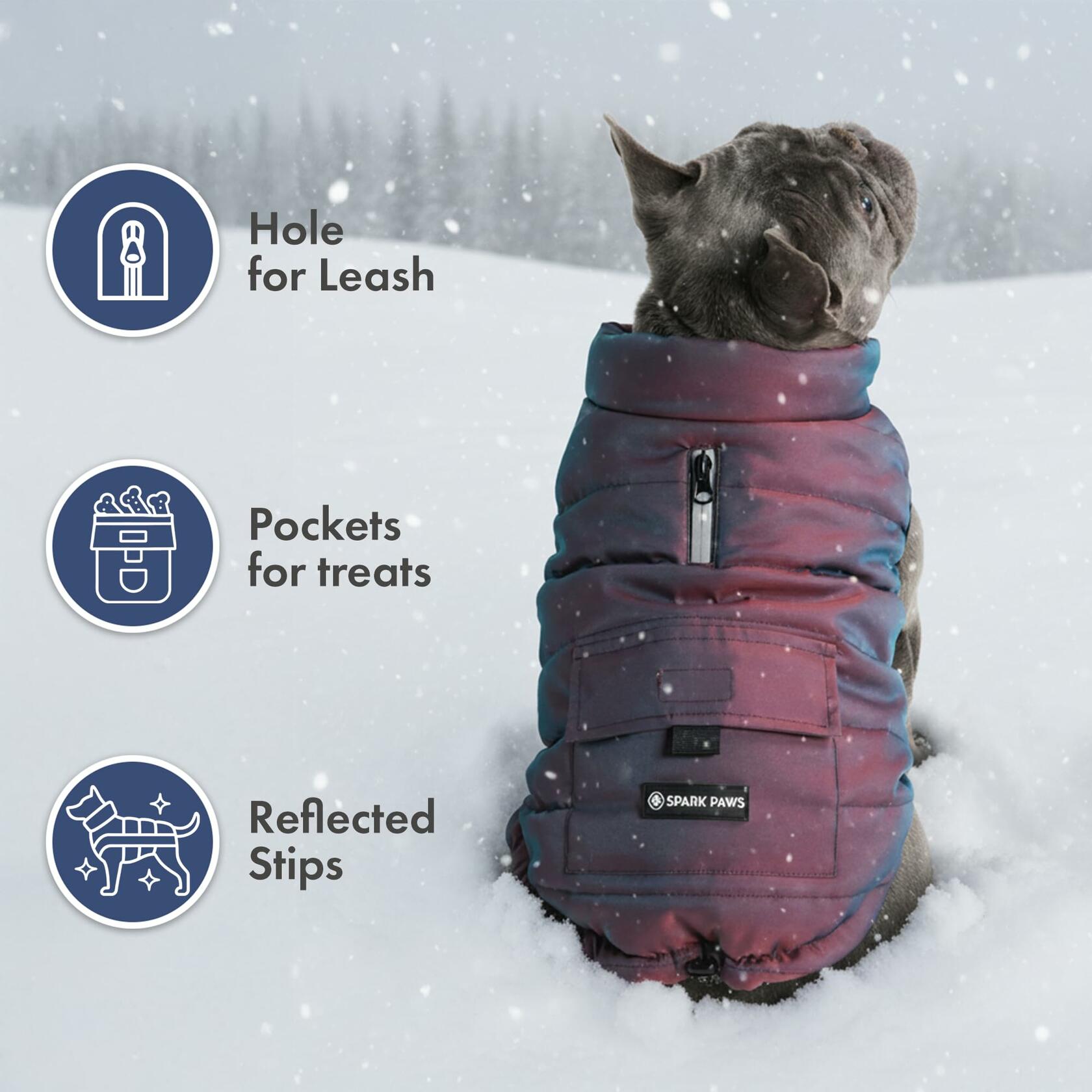 Spark Paws Dog Winter Jacket, Water-Resistant Coat, Warm Reflective Windproof