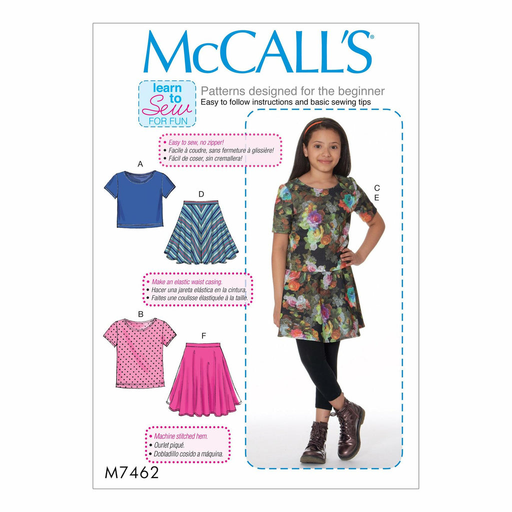 McCall Patterns Girls' Plus Knit Tops and Flared Skirts