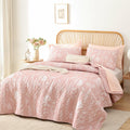 JANZAA Quilts Queen Size Pink Quilt Botanical with Floral Pattern Microfiber