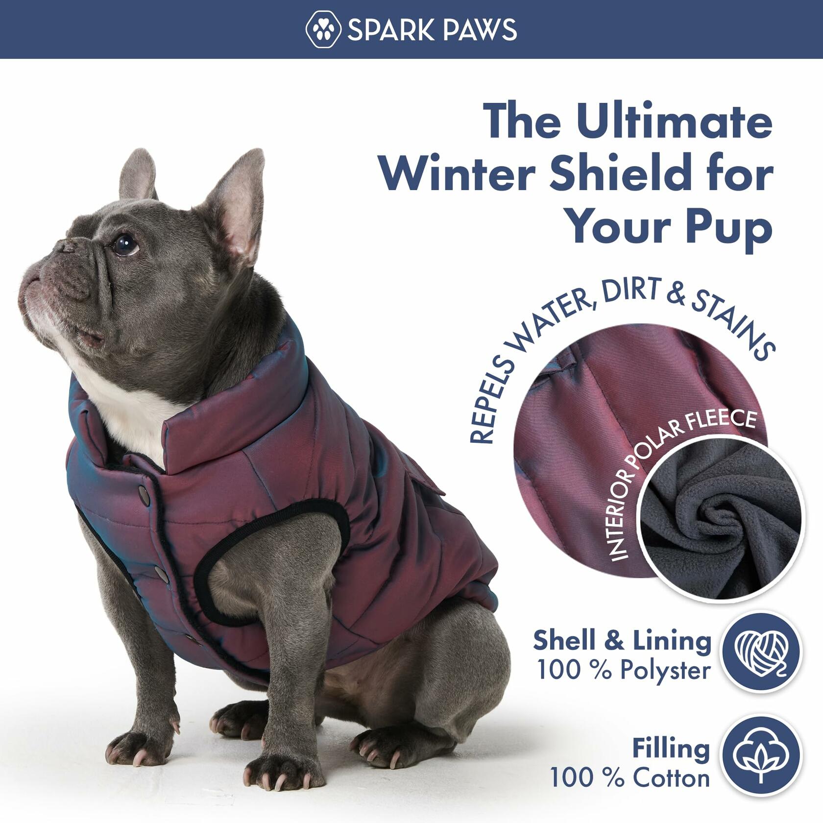 Spark Paws Dog Winter Jacket, Water-Resistant Coat, Warm Reflective Windproof