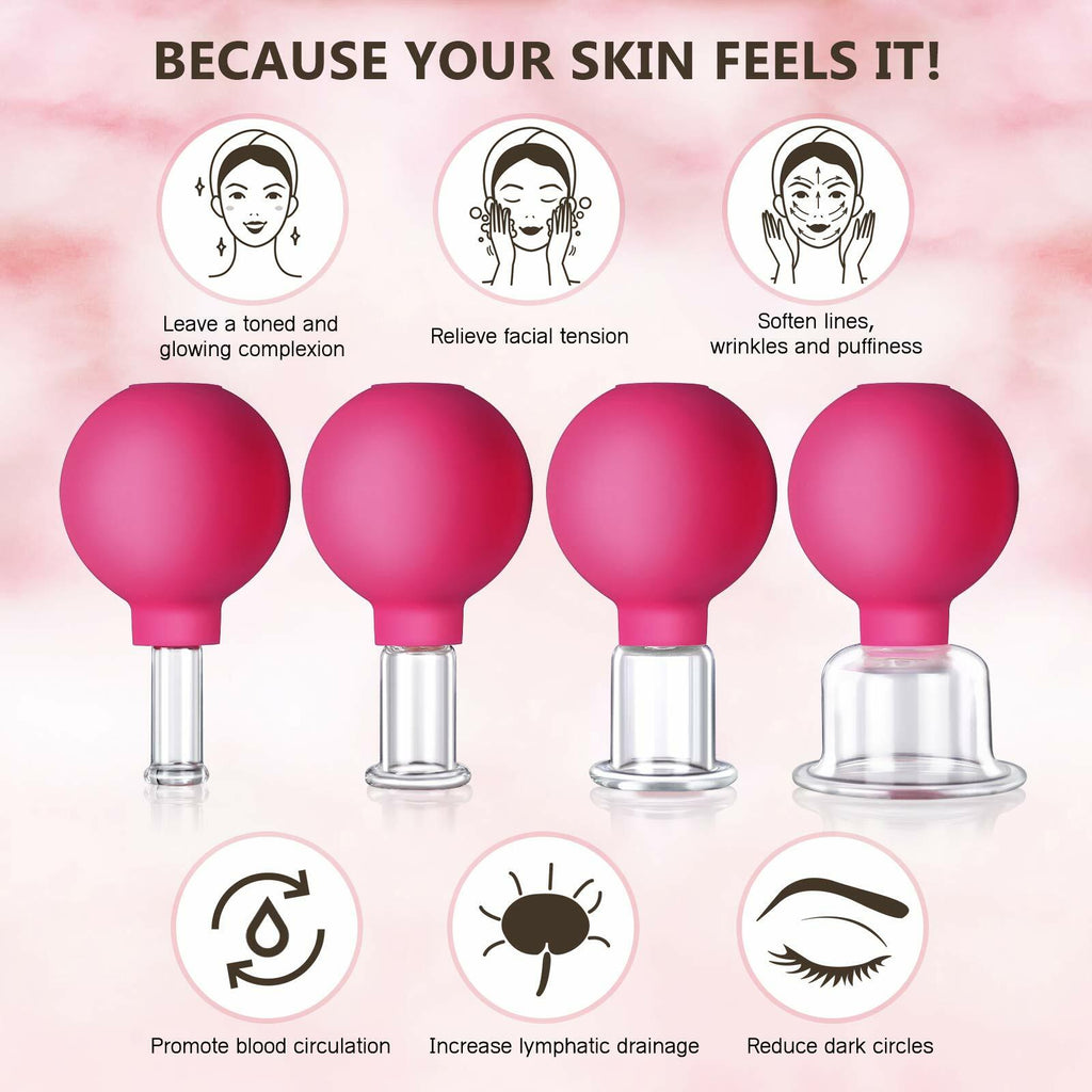 CFHBF 4 Size Facial Cupping Therapy Set Glass, Eye Face Vacuum Massage Anti