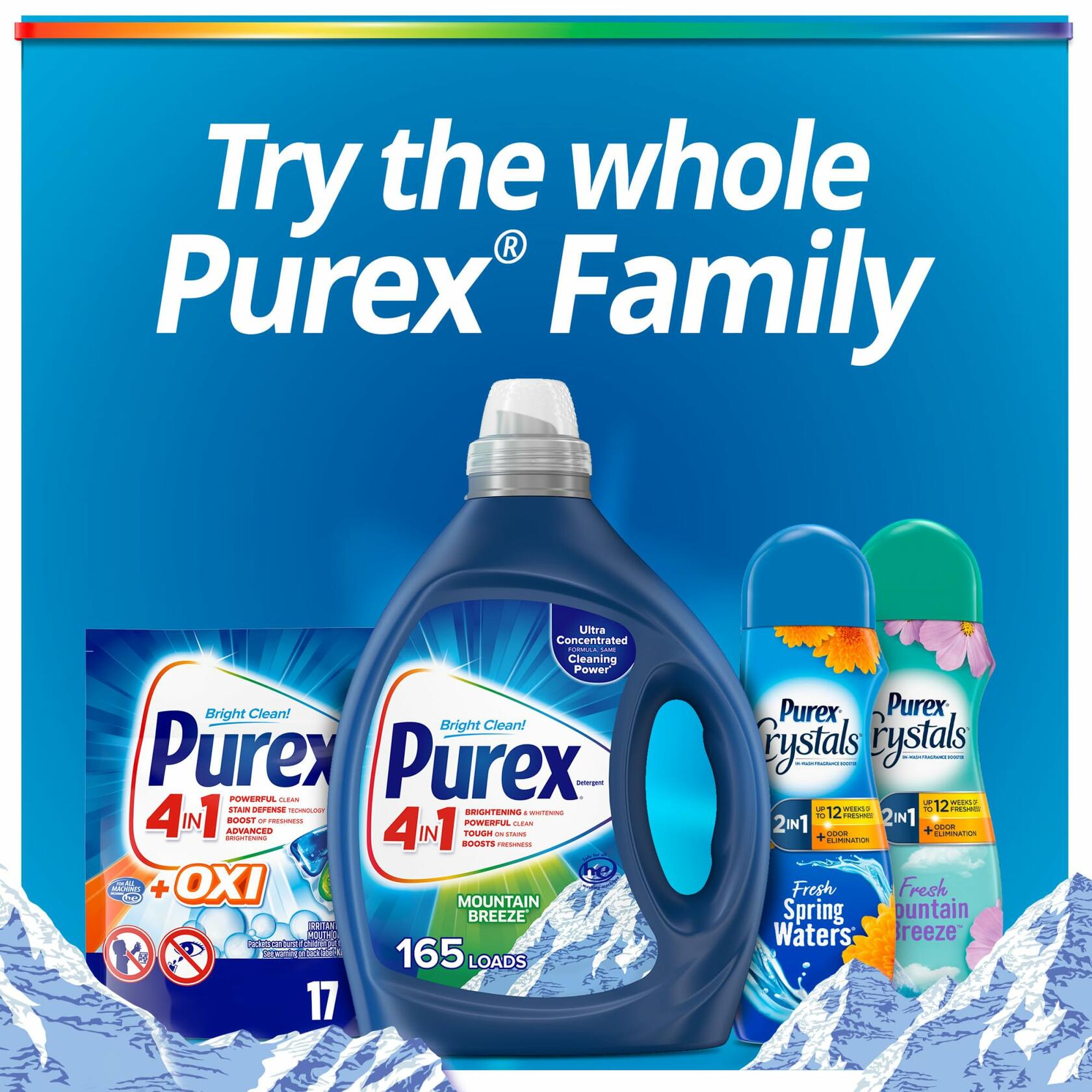 Purex 4-in-1 Laundry Detergent Liquid, Mountain Breeze, 82.5 oz, 165 Loads,