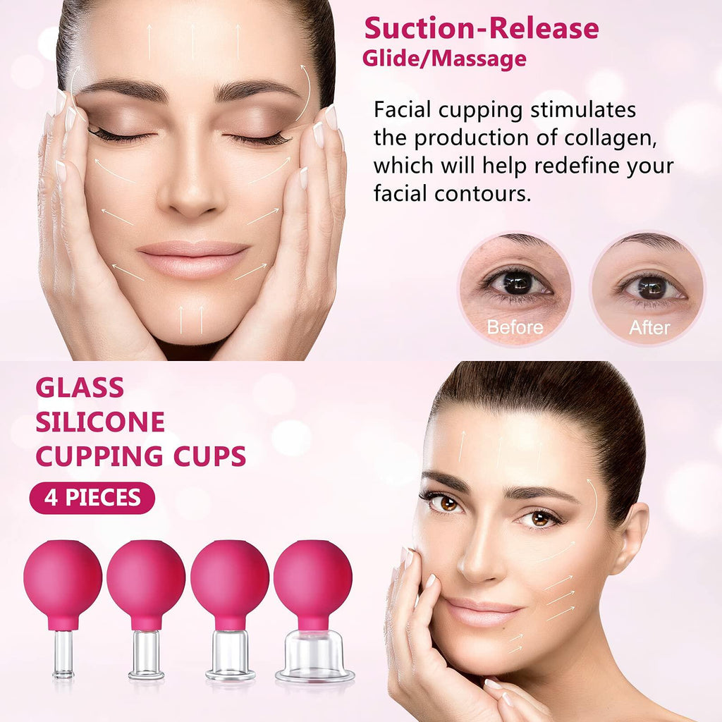 CFHBF 4 Size Facial Cupping Therapy Set Glass, Eye Face Vacuum Massage Anti