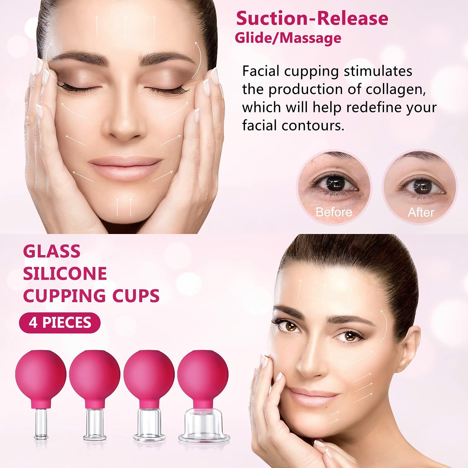 CFHBF 4 Size Facial Cupping Therapy Set Glass, Eye Face Vacuum Massage Anti