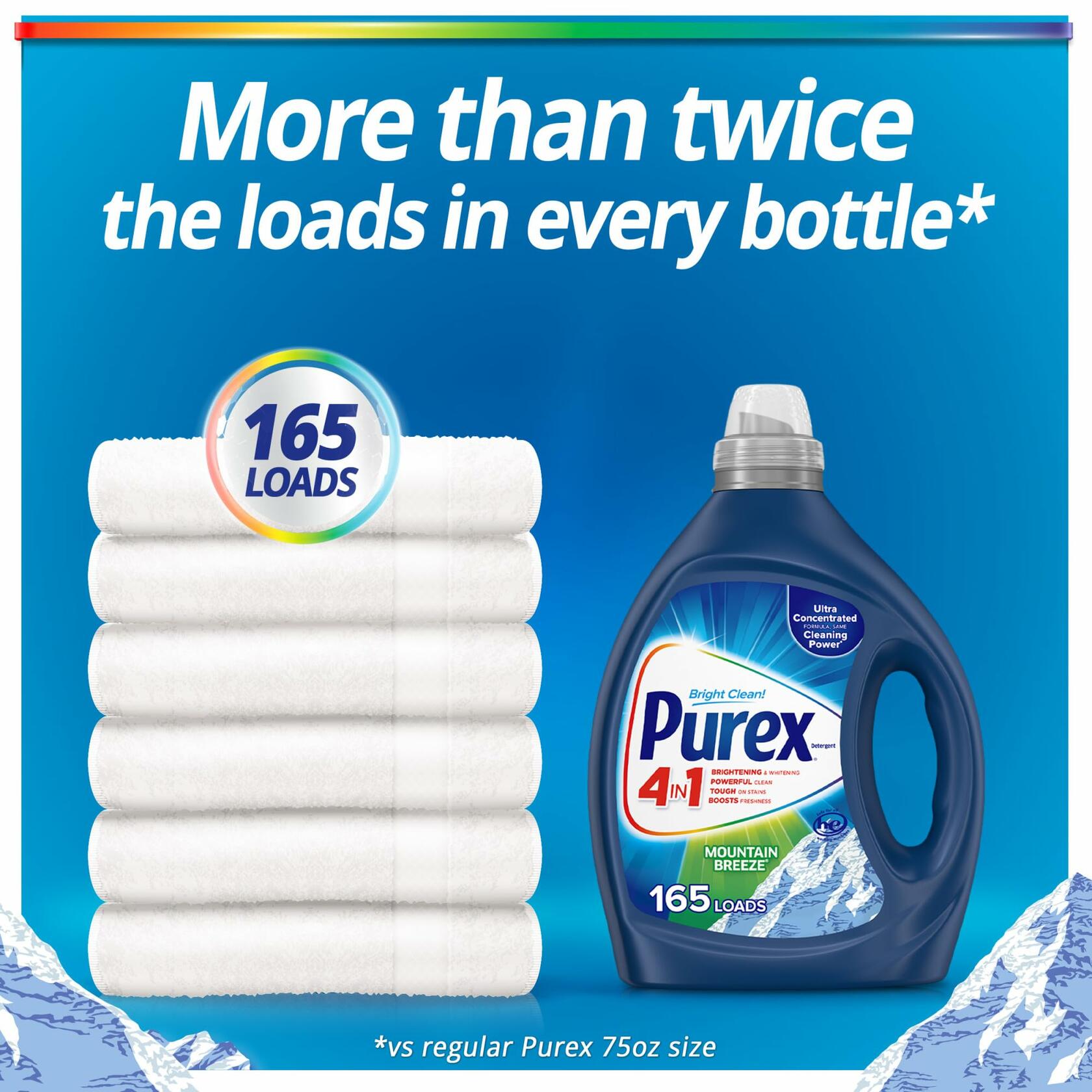 Purex 4-in-1 Laundry Detergent Liquid, Mountain Breeze, 82.5 oz, 165 Loads,