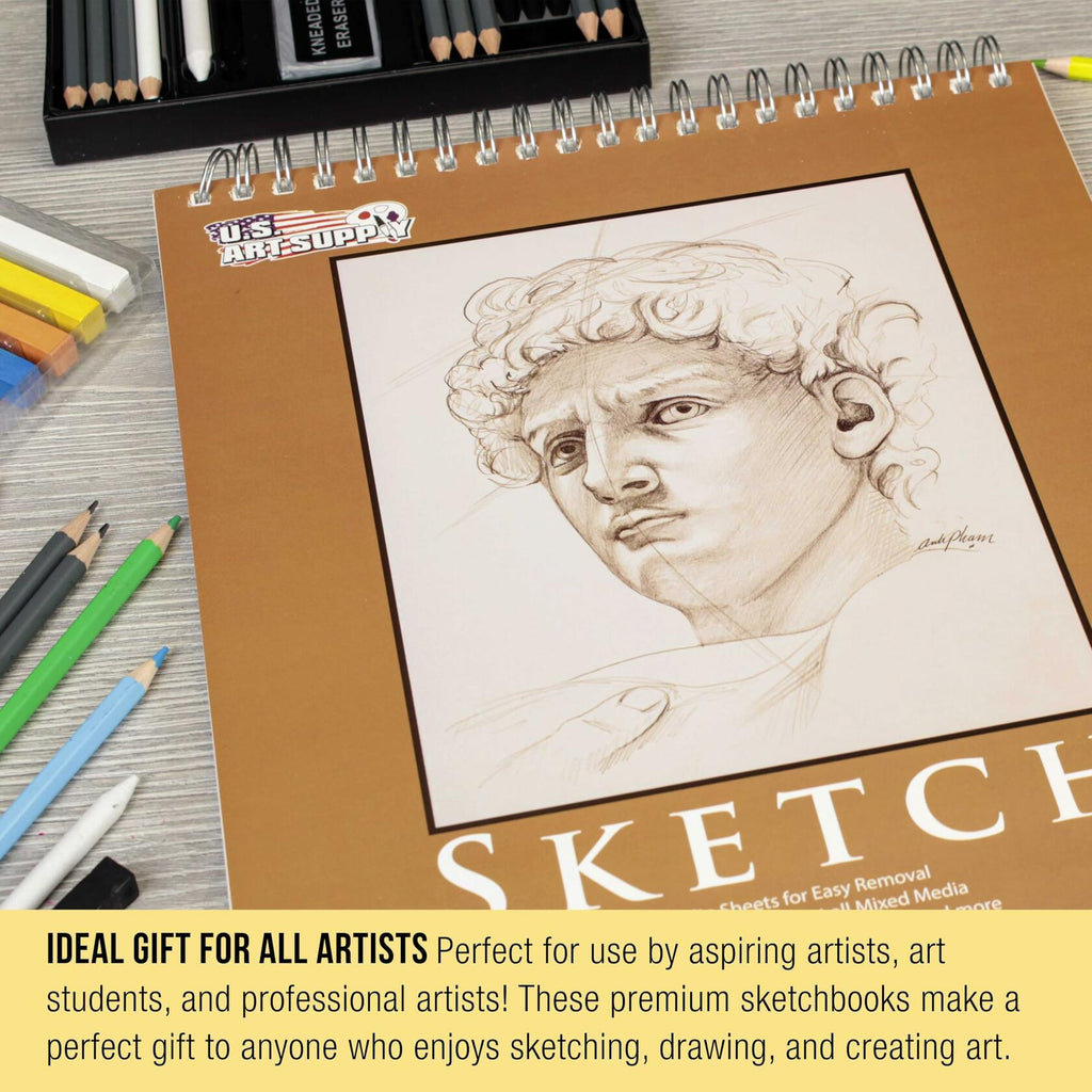 2 Pack U.S. Art Supply 9"x12" Top Spiral Bound Sketch Book, 100 Sheets Each,