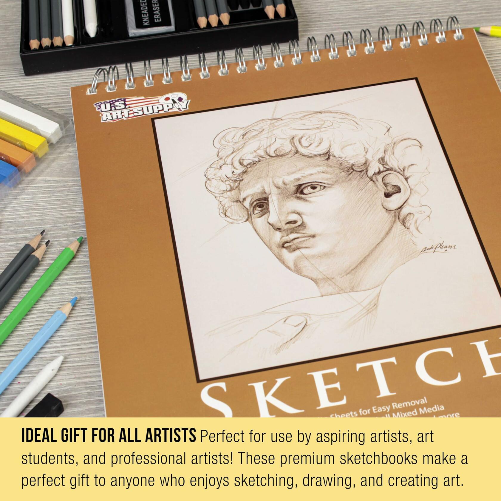 2 Pack U.S. Art Supply 9"x12" Top Spiral Bound Sketch Book, 100 Sheets Each,