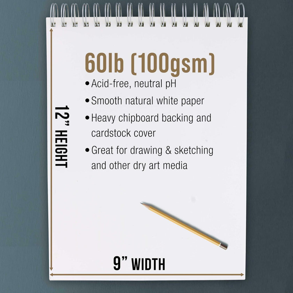 2 Pack U.S. Art Supply 9"x12" Top Spiral Bound Sketch Book, 100 Sheets Each,