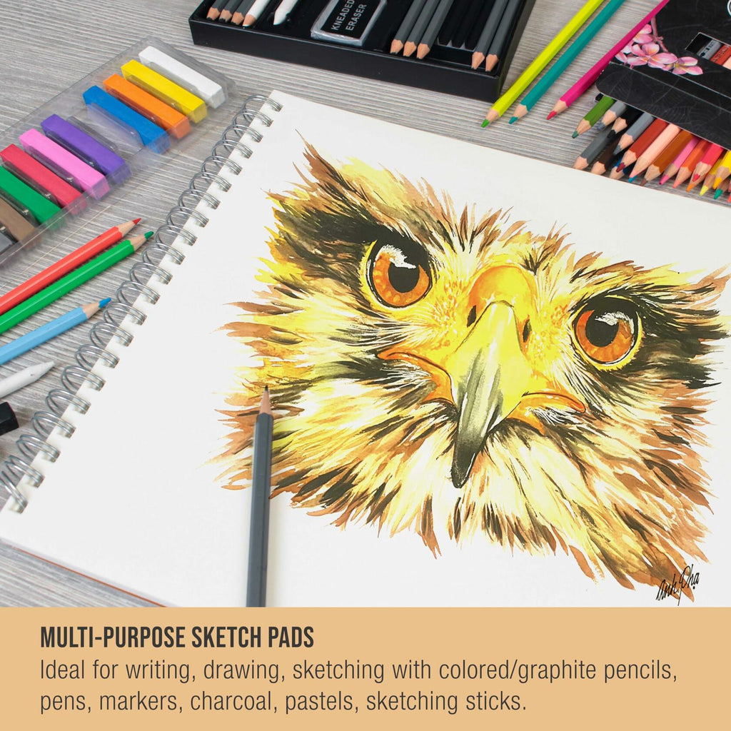 2 Pack U.S. Art Supply 9"x12" Top Spiral Bound Sketch Book, 100 Sheets Each,