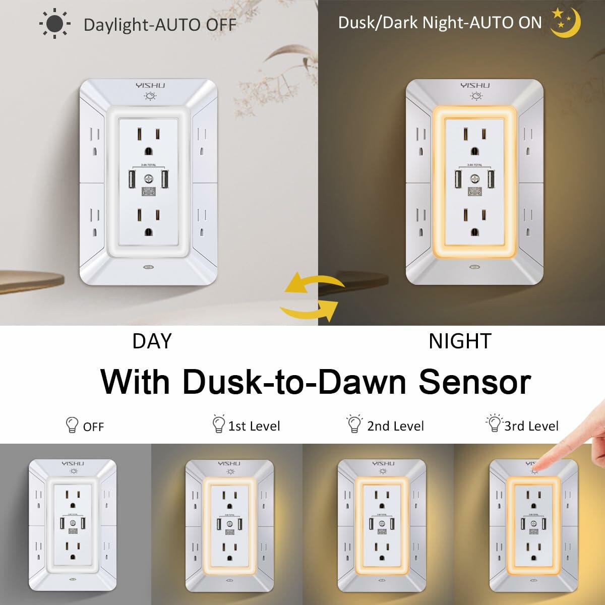 Multi Plug Outlet Surge Protector YISHU 3 Sided Power Strip with 6 AC Outlet