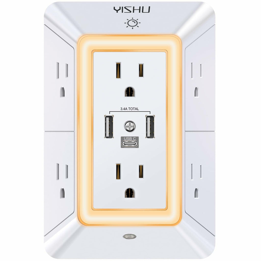 Multi Plug Outlet Surge Protector YISHU 3 Sided Power Strip with 6 AC Outlet