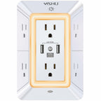 Multi Plug Outlet Surge Protector YISHU 3 Sided Power Strip with 6 AC Outlet