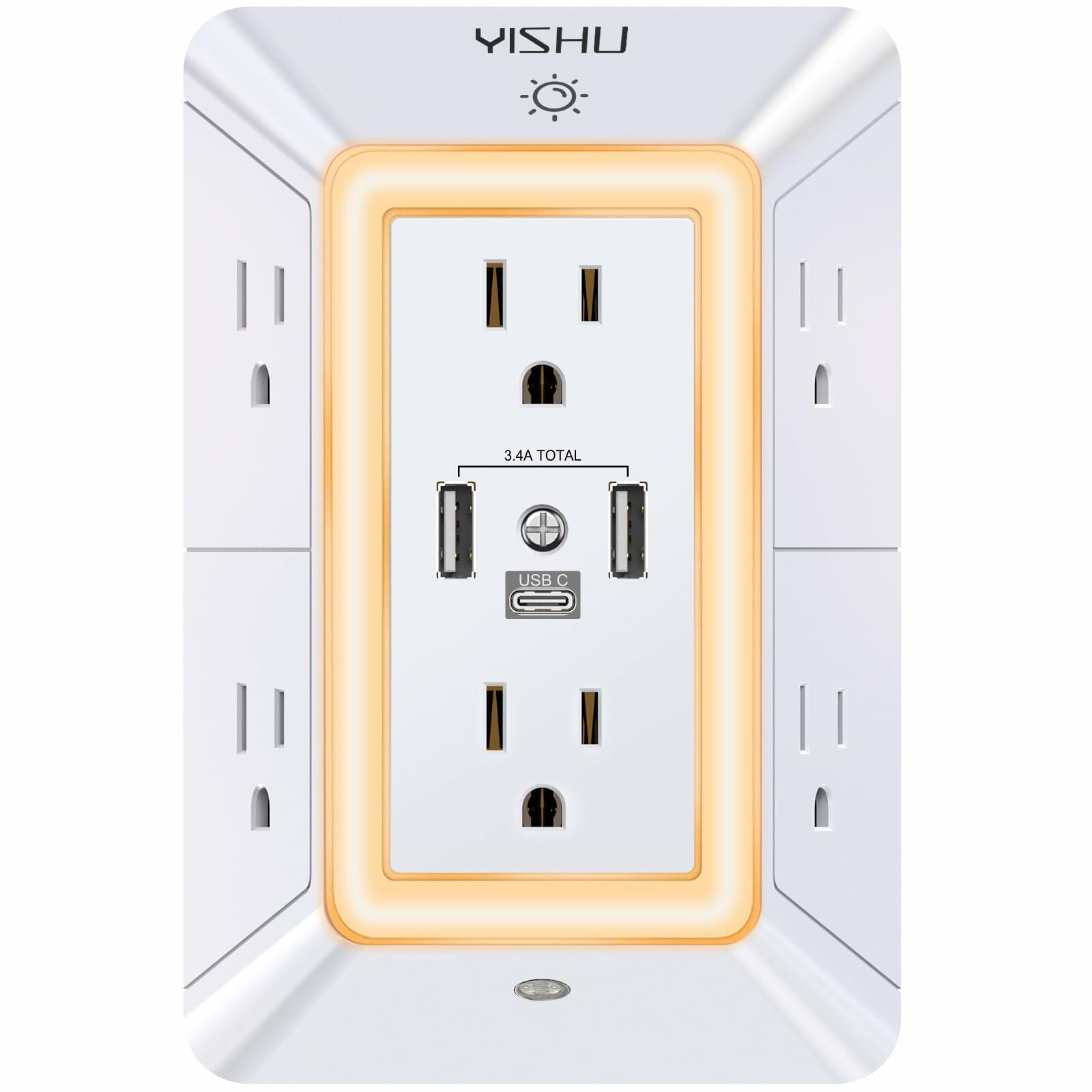 Multi Plug Outlet Surge Protector YISHU 3 Sided Power Strip with 6 AC Outlet