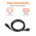 Amazon Basics PC Power Cord, 6 feet, AC Power Cord for Monitor, Computer, TV, 3