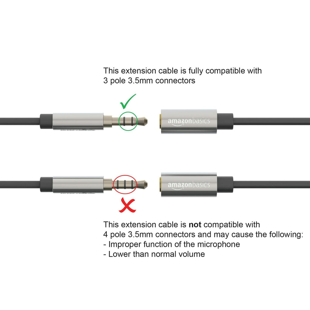 Amazon Basics 3.5mm Aux Jack Audio Extension Cable 25 Foot Black Male to Female,