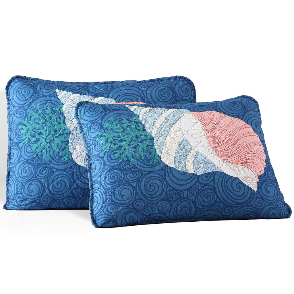 CARIBBEAN JOE Coastal 3-Piece Quilt Set, Full/Queen, Patterned Shell Navy