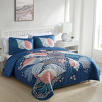 CARIBBEAN JOE Coastal 3-Piece Quilt Set, Full/Queen, Patterned Shell Navy