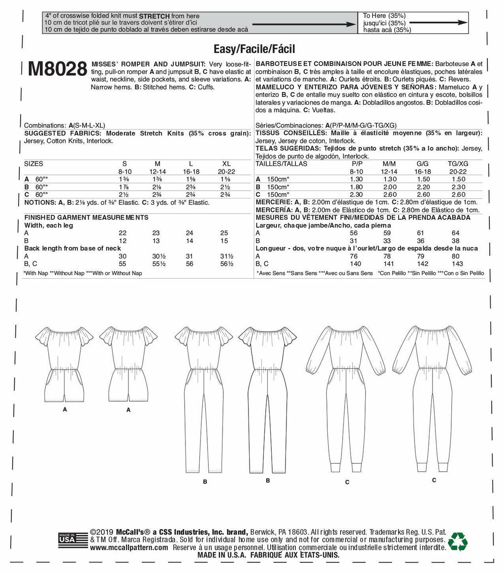 1 McCall Pattern S-M-L-XL, Various Colours