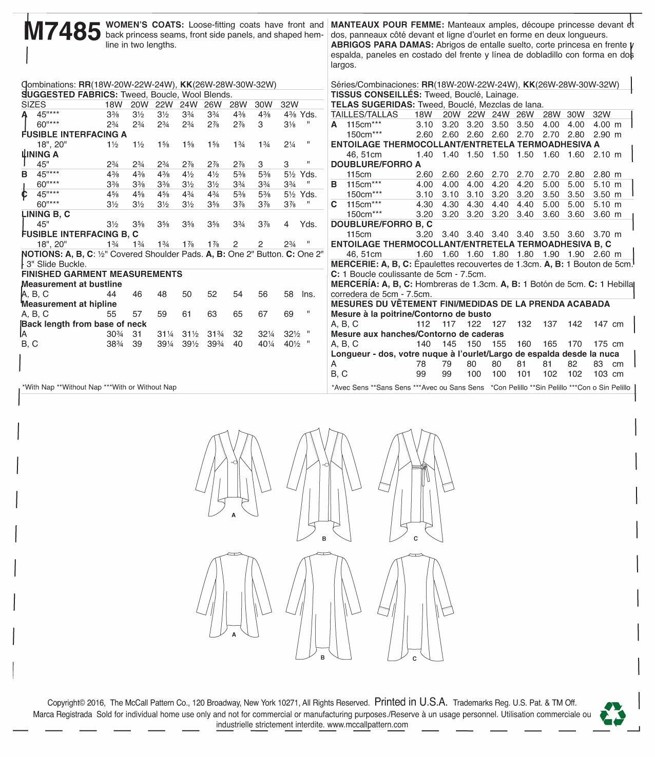 McCall Patterns Women's Seamed, Shaped-Hem Coats