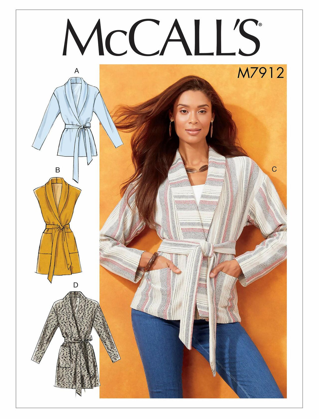 McCall Pattern Women's Loose Fit Belted Jacket, Sizes 4-14 Sewing Pattern