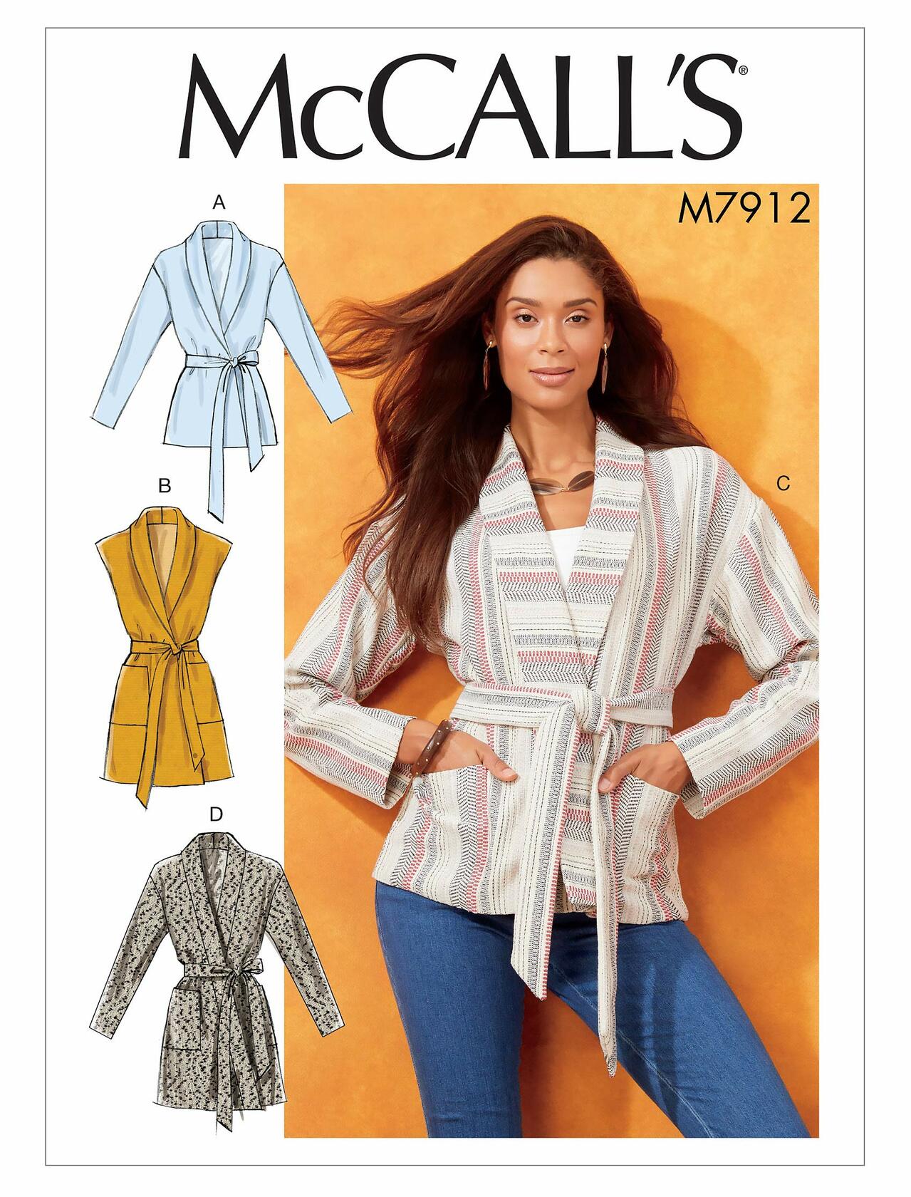 McCall Pattern Women's Loose Fit Belted Jacket, Sizes 4-14 Sewing Pattern