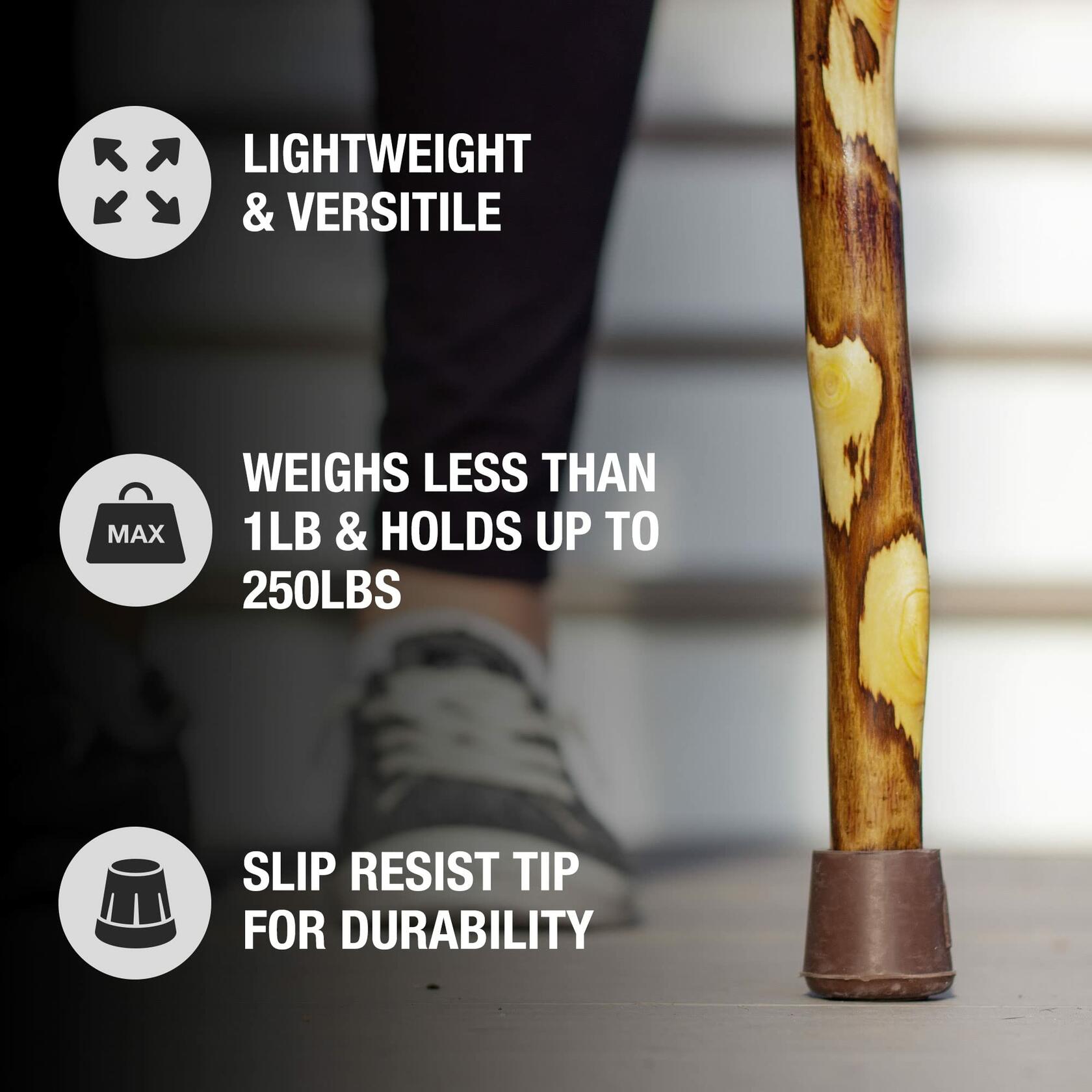 Brazos Rustic Wood Walking Stick, Hawthorn, Traditional Style Handle, for Men &