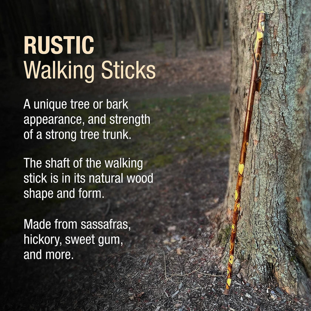 Brazos Rustic Wood Walking Stick, Hawthorn, Traditional Style Handle, for Men &