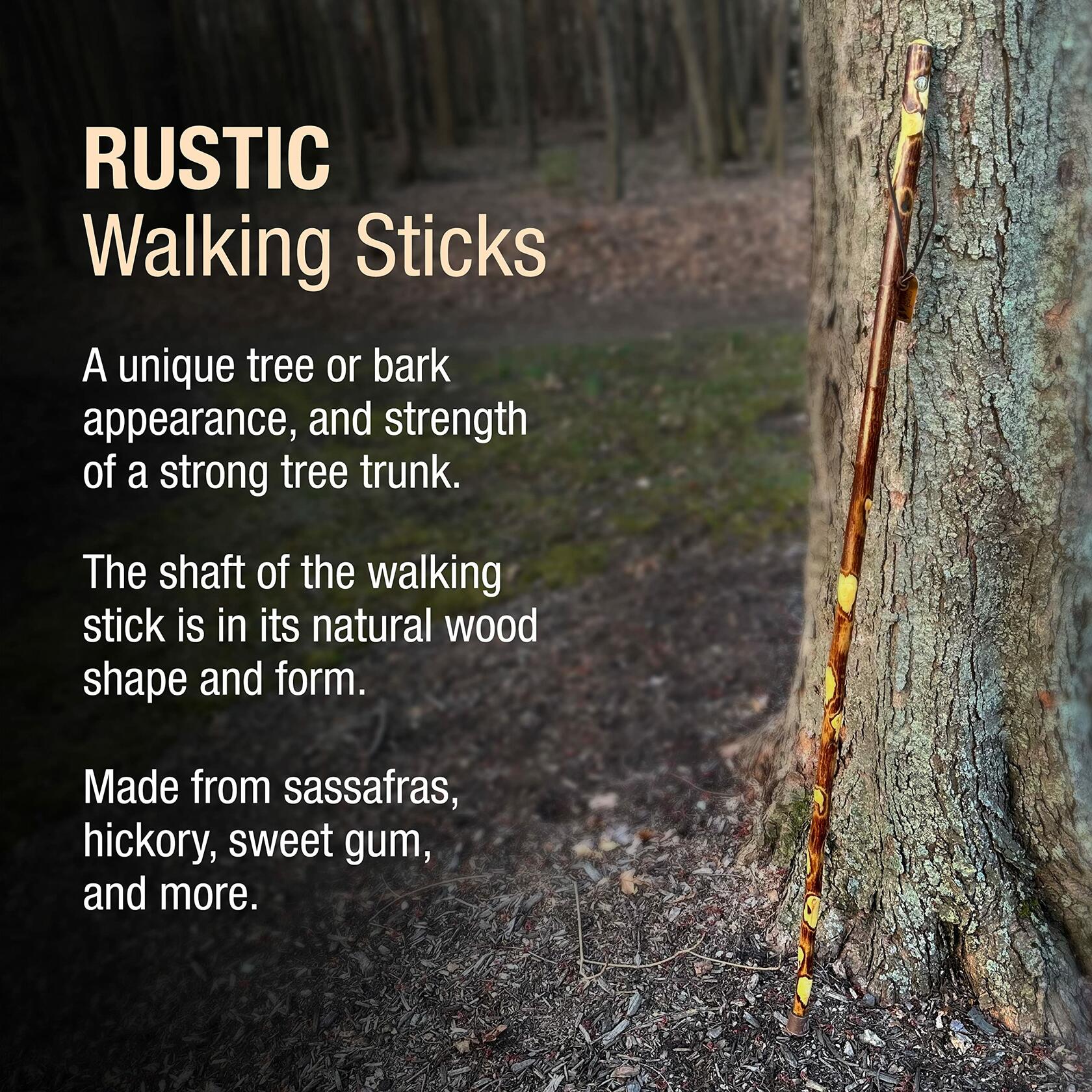 Brazos Rustic Wood Walking Stick, Hawthorn, Traditional Style Handle, for Men &