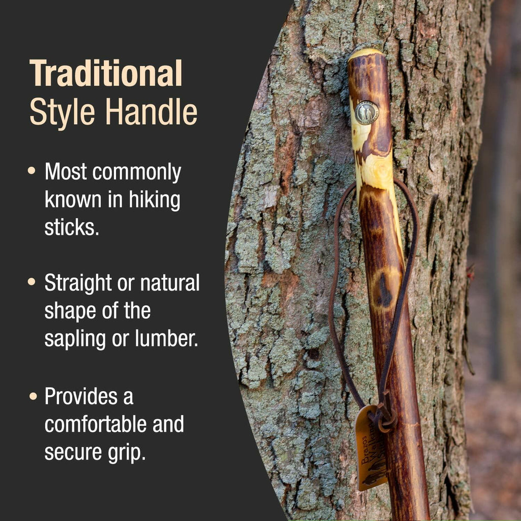 Brazos Rustic Wood Walking Stick, Hawthorn, Traditional Style Handle, for Men &