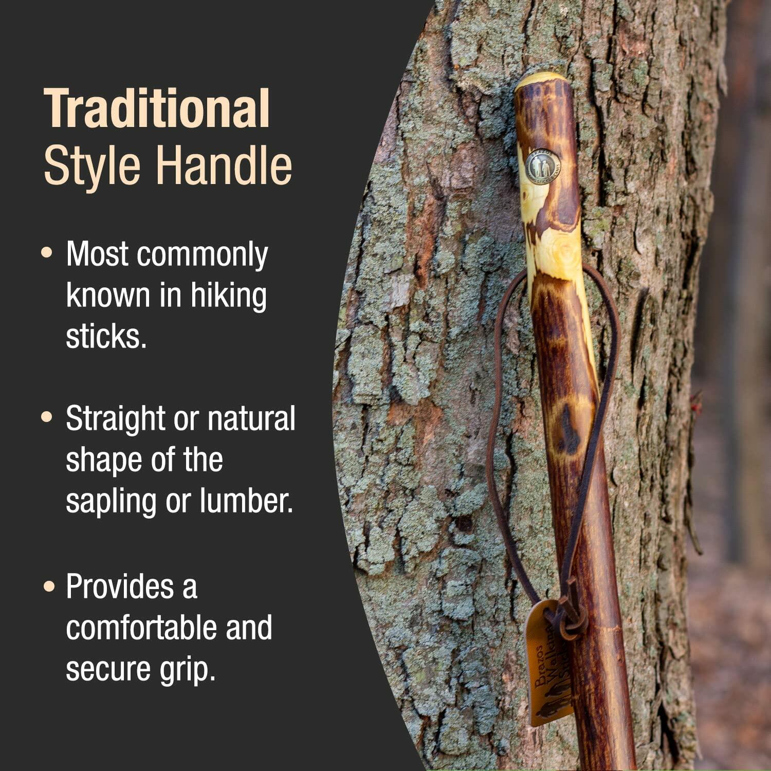 Brazos Rustic Wood Walking Stick, Hawthorn, Traditional Style Handle, for Men &