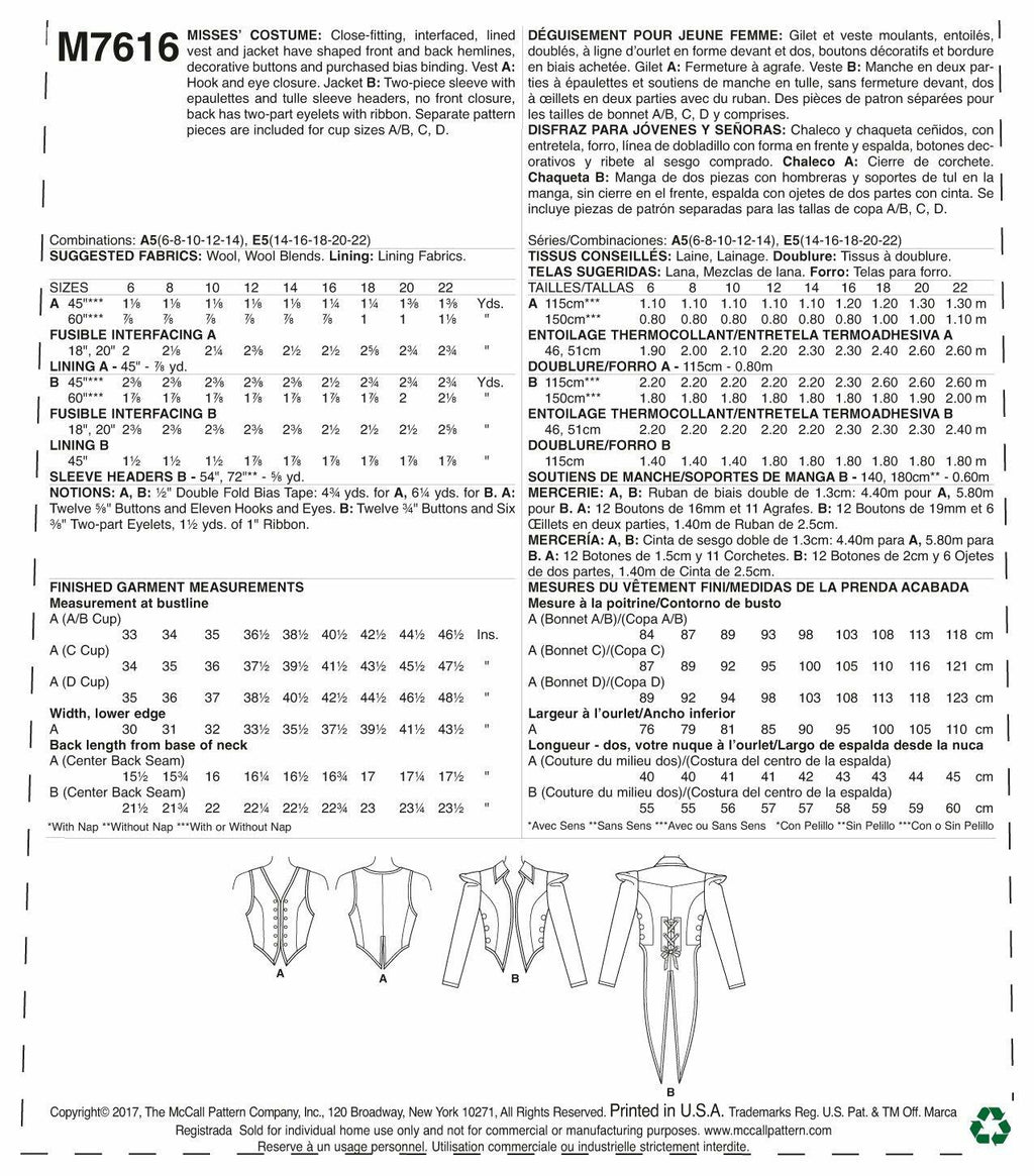 McCall's Patterns Vest and Jacket Gothic Cosplay Costume Sewing Pattern for